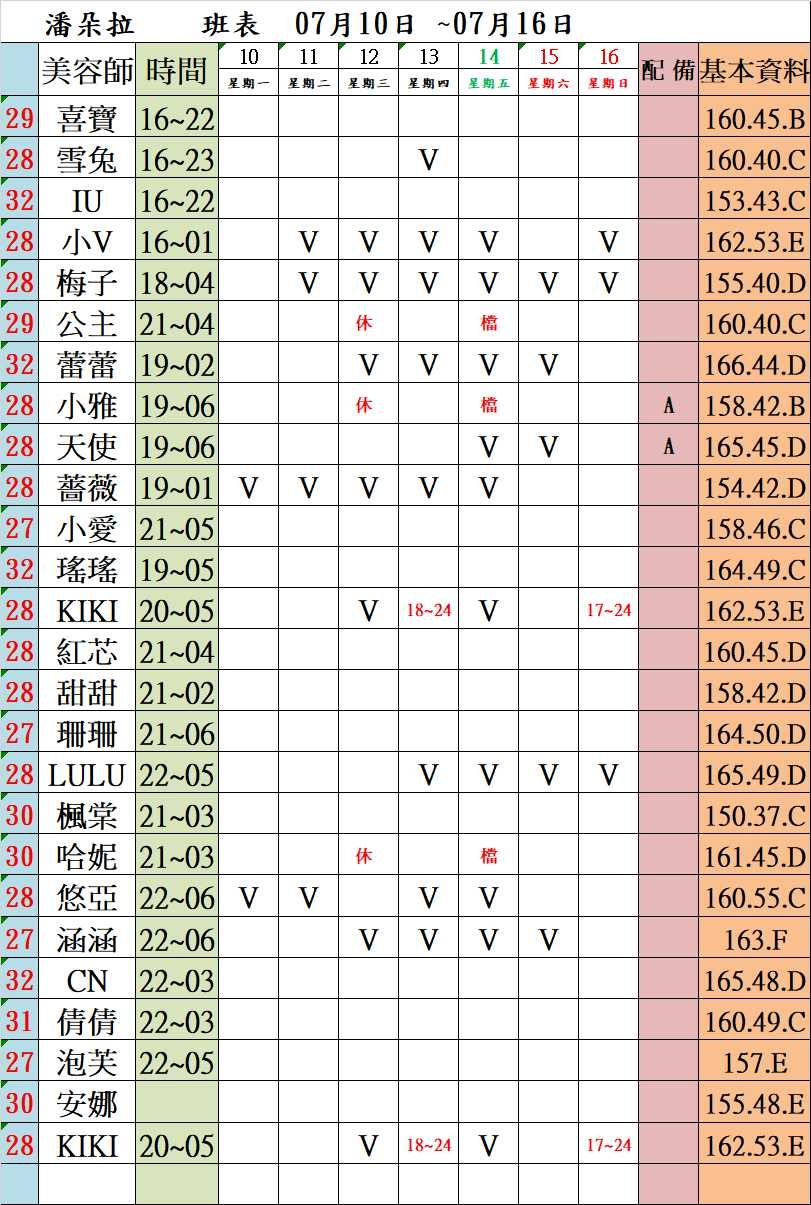 台北按摩班表