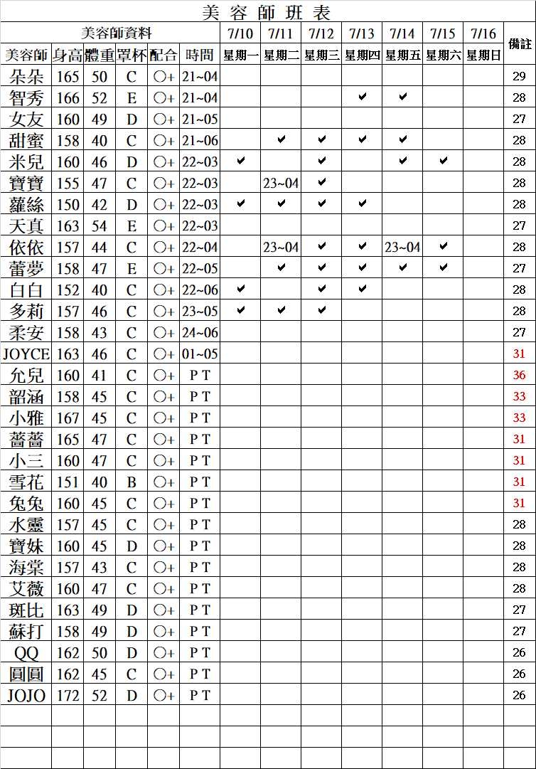 新北按摩班表