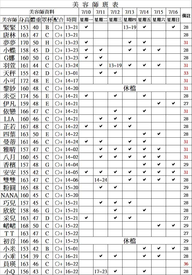 新北按摩班表